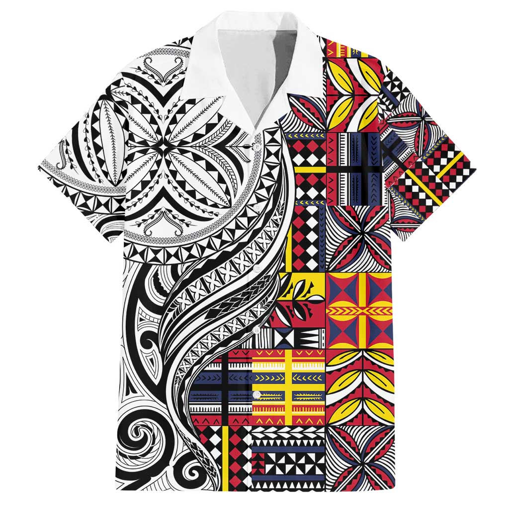 Niue Hiapo and Maori Decoration Tattoos Family Matching Off Shoulder Short Dress and Hawaiian Shirt - Polynesian Pride