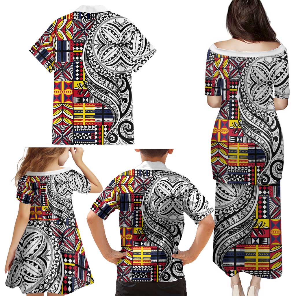 Niue Hiapo and Maori Decoration Tattoos Family Matching Puletasi and Hawaiian Shirt - Polynesian Pride