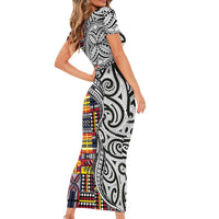 Niue Hiapo and Maori Decoration Tattoos Family Matching Short Sleeve Bodycon Dress and Hawaiian Shirt - Polynesian Pride