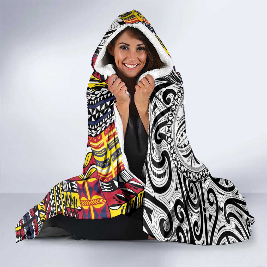 Niue Hiapo and Maori Decoration Tattoos Hooded Blanket - Polynesian Pride