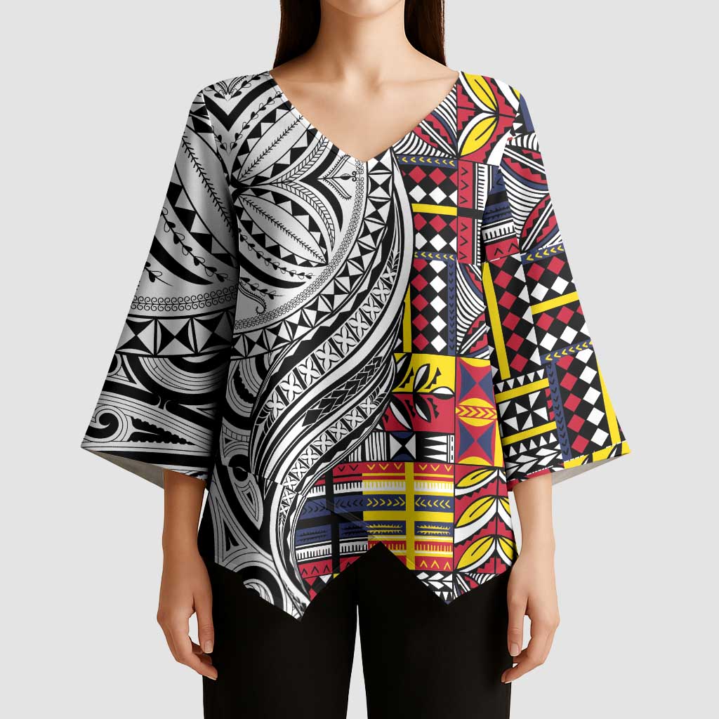 Niue Hiapo and Maori Decoration Tattoos Kimono Sleeve Blouse - Polynesian Pride