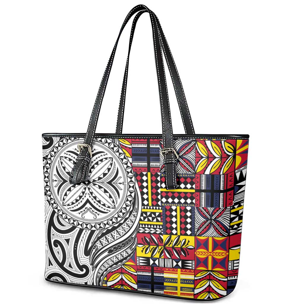 Niue Hiapo and Maori Decoration Tattoos Leather Tote Bag - Polynesian Pride