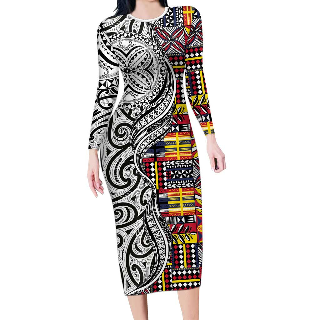 Niue Hiapo and Maori Decoration Tattoos Long Sleeve Bodycon Dress - Polynesian Pride