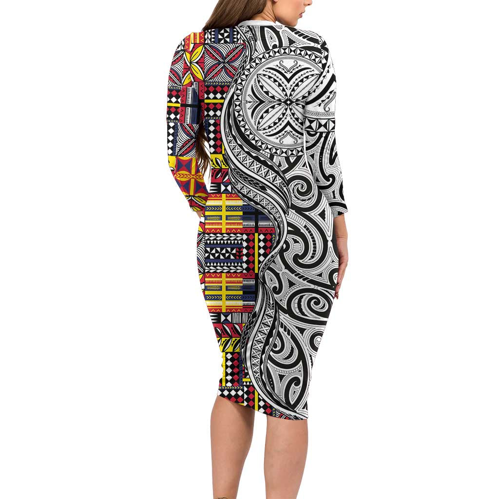Niue Hiapo and Maori Decoration Tattoos Long Sleeve Bodycon Dress - Polynesian Pride