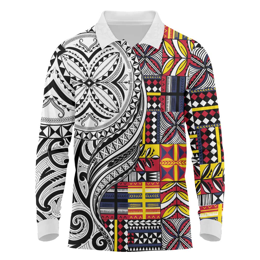 Niue Hiapo and Maori Decoration Tattoos Long Sleeve Polo Shirt - Polynesian Pride