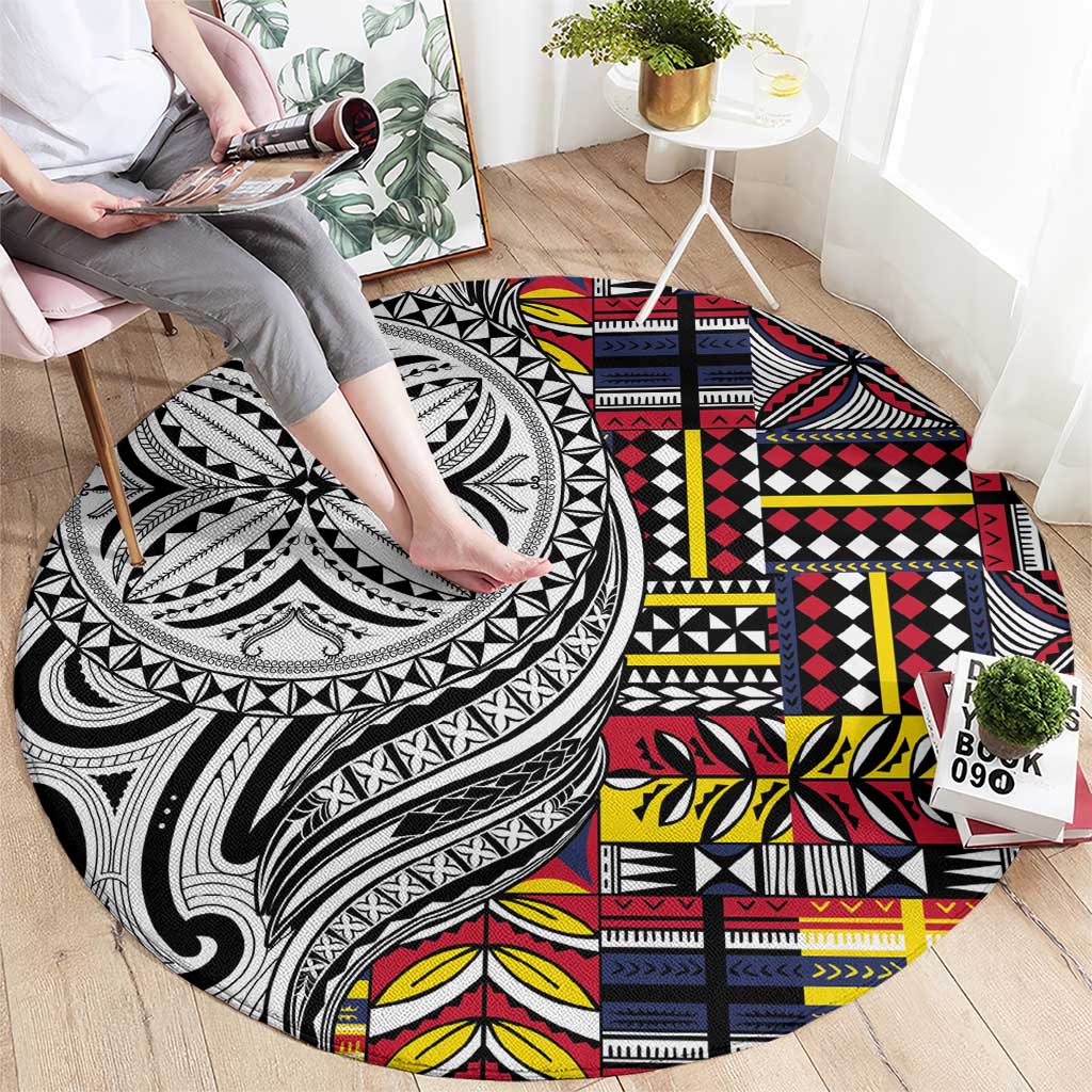 Niue Hiapo and Maori Decoration Tattoos Round Carpet - Polynesian Pride