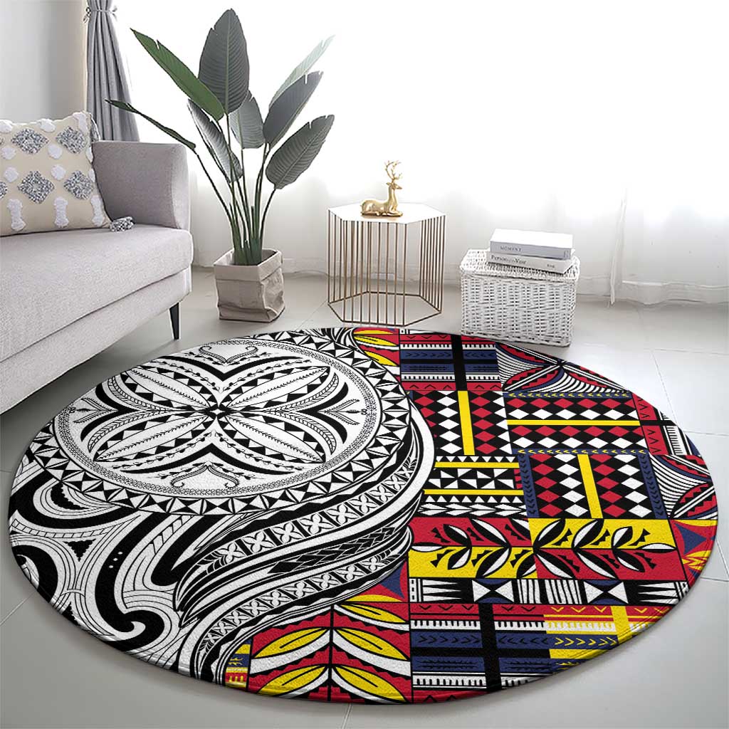 Niue Hiapo and Maori Decoration Tattoos Round Carpet - Polynesian Pride