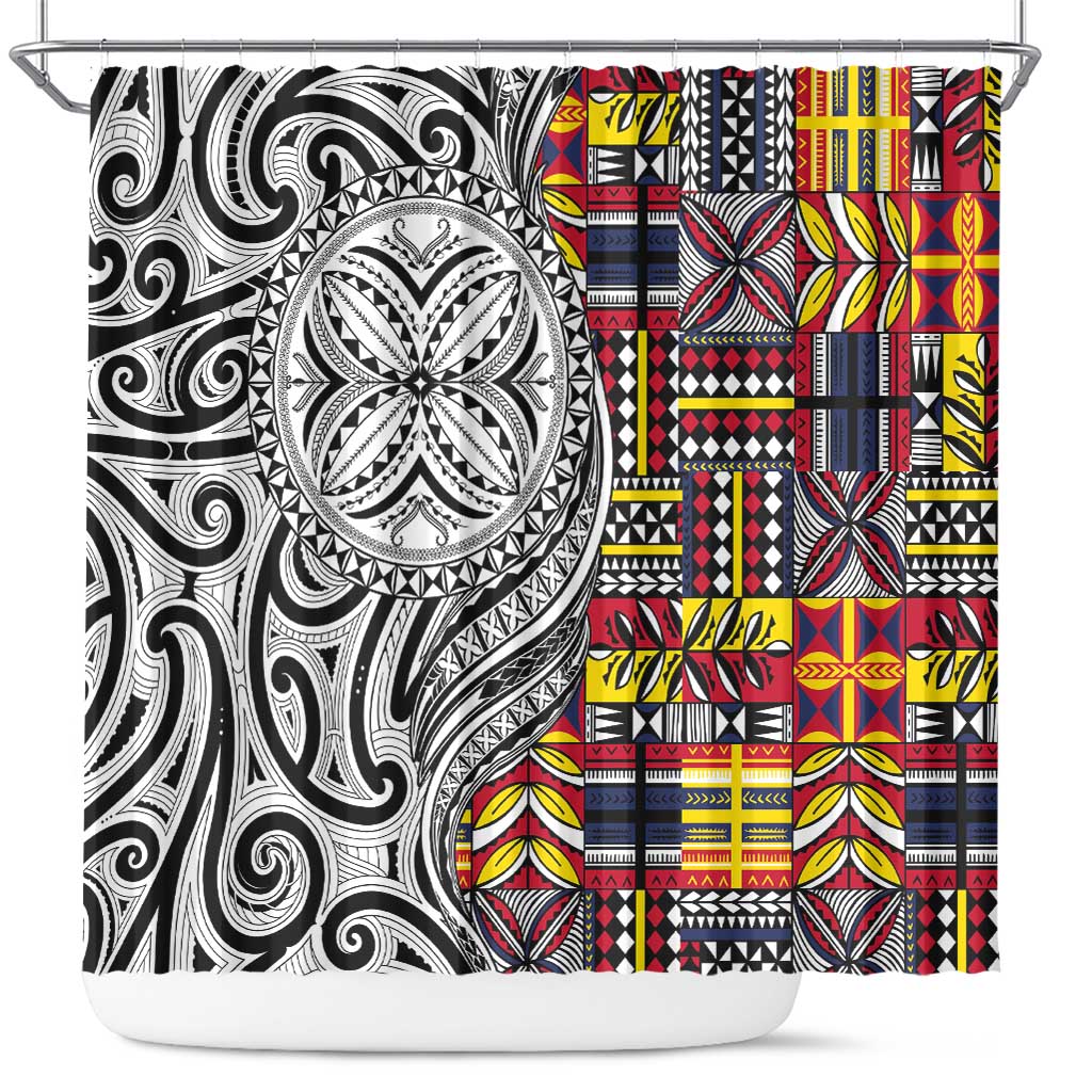 Niue Hiapo and Maori Decoration Tattoos Shower Curtain - Polynesian Pride
