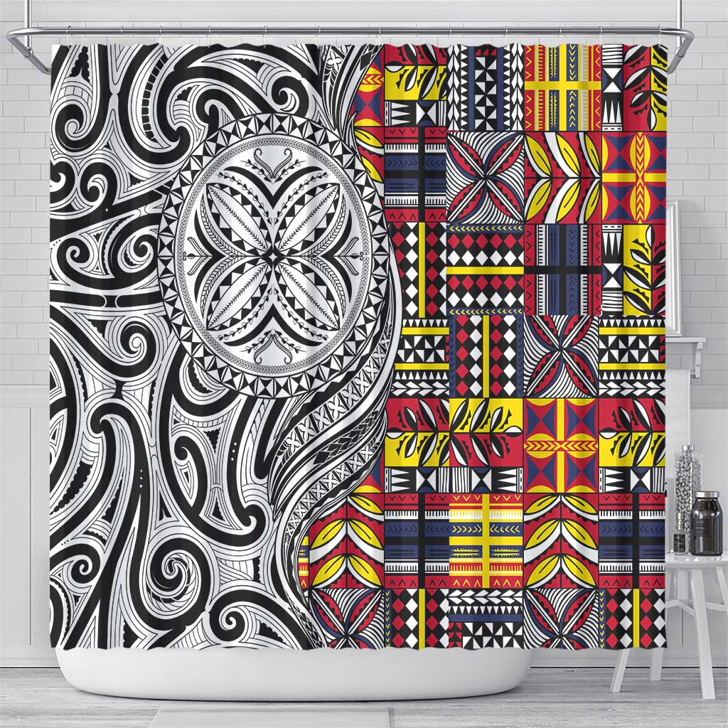 Niue Hiapo and Maori Decoration Tattoos Shower Curtain - Polynesian Pride