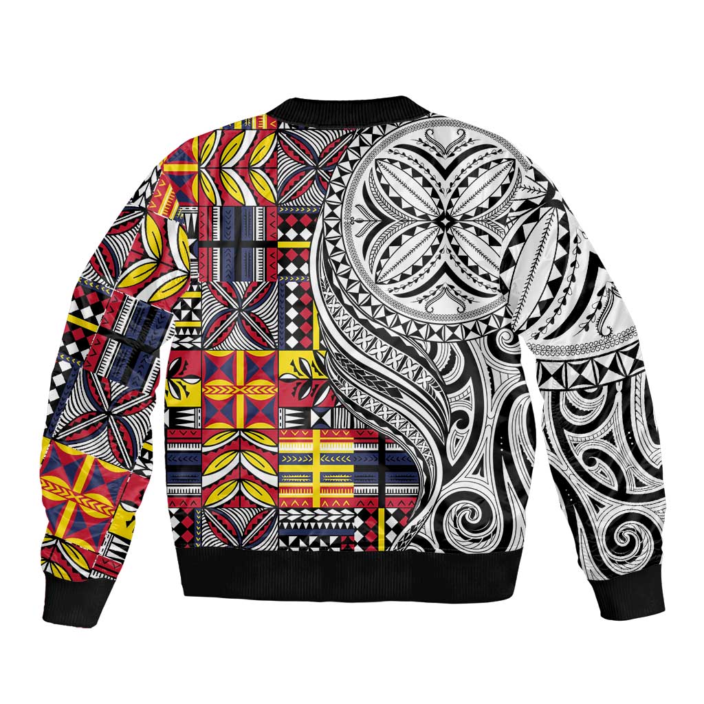 Niue Hiapo and Maori Decoration Tattoos Sleeve Zip Bomber Jacket - Polynesian Pride