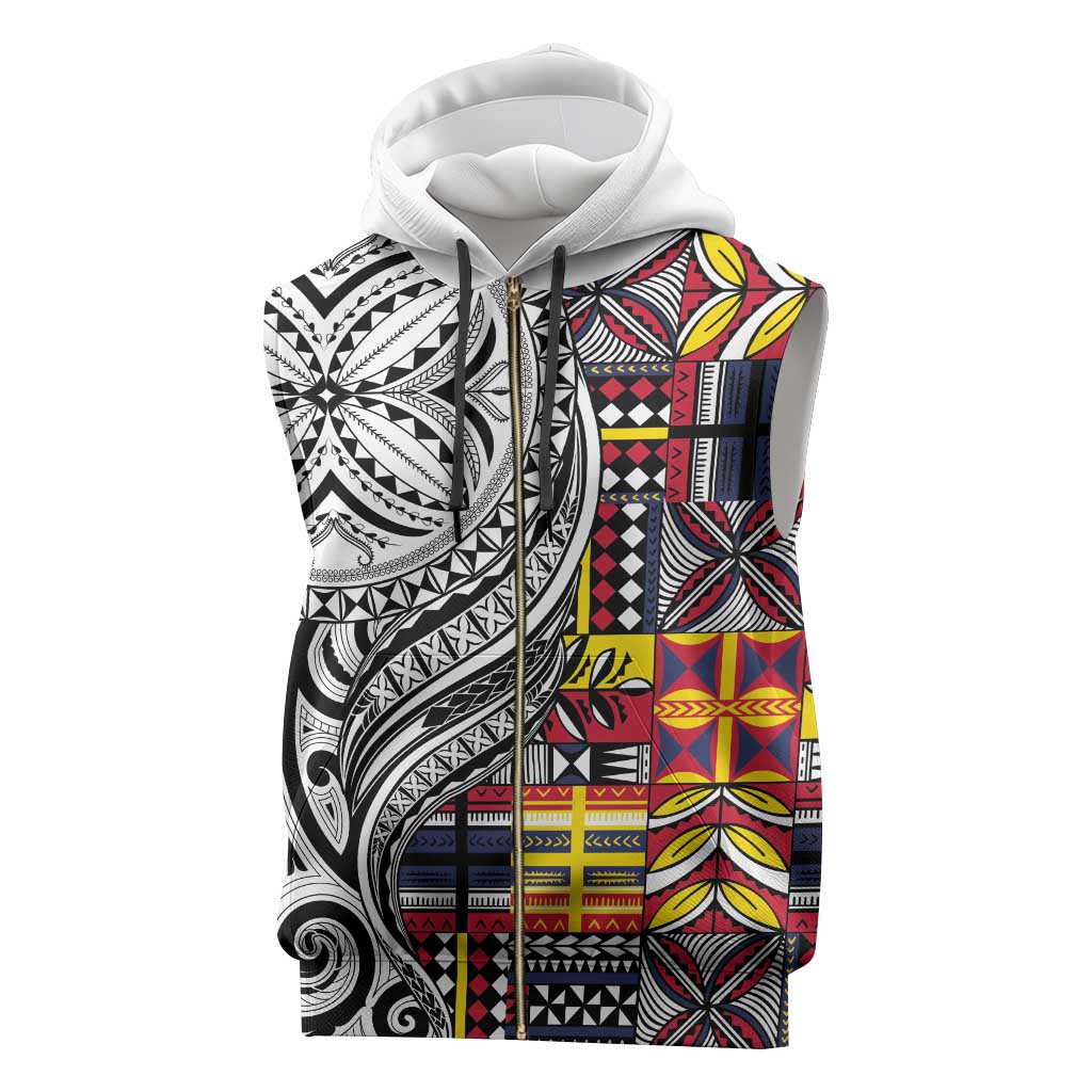 Niue Hiapo and Maori Decoration Tattoos Sleeveless Zip Hoodie - Polynesian Pride
