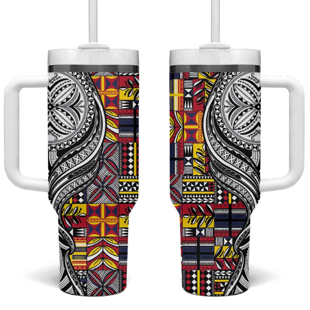 Niue Hiapo and Maori Decoration Tattoos Tumbler With Handle - Polynesian Pride