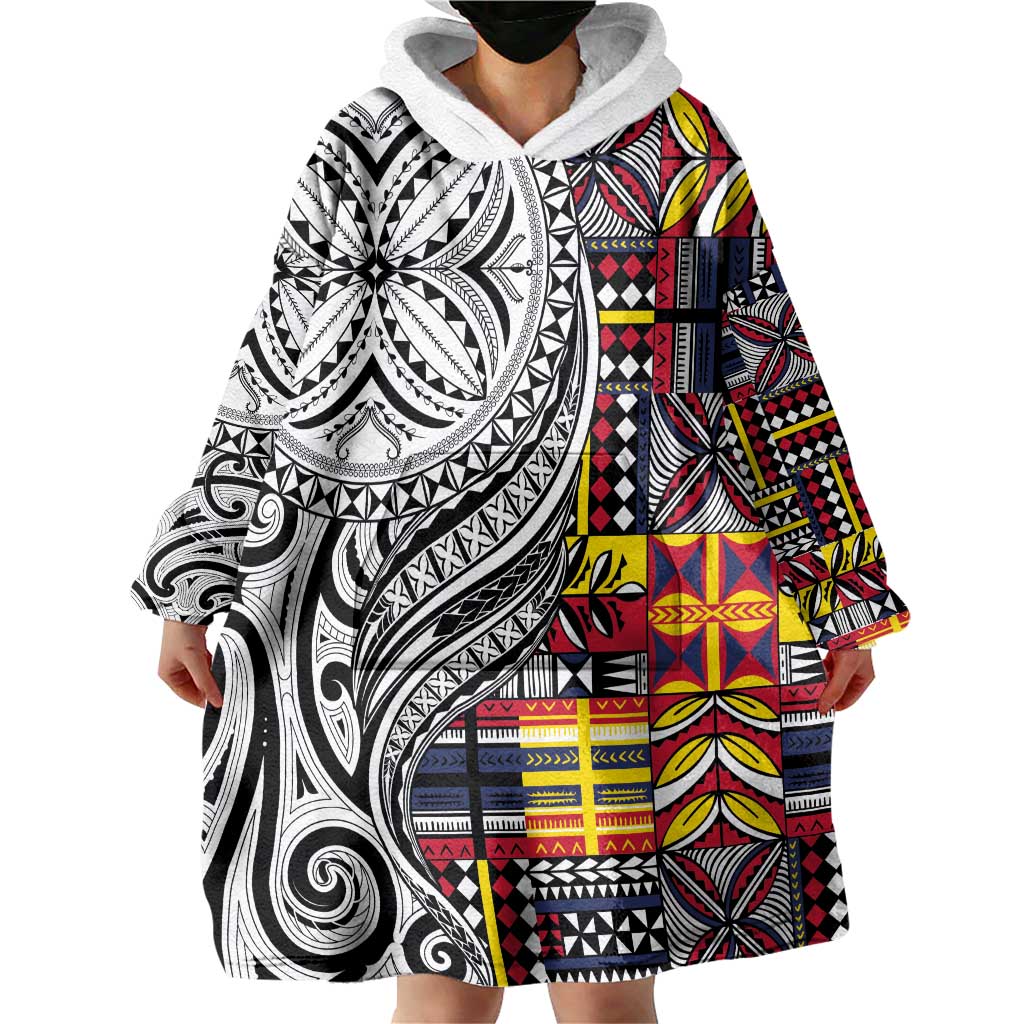 Niue Hiapo and Maori Decoration Tattoos Wearable Blanket Hoodie - Polynesian Pride