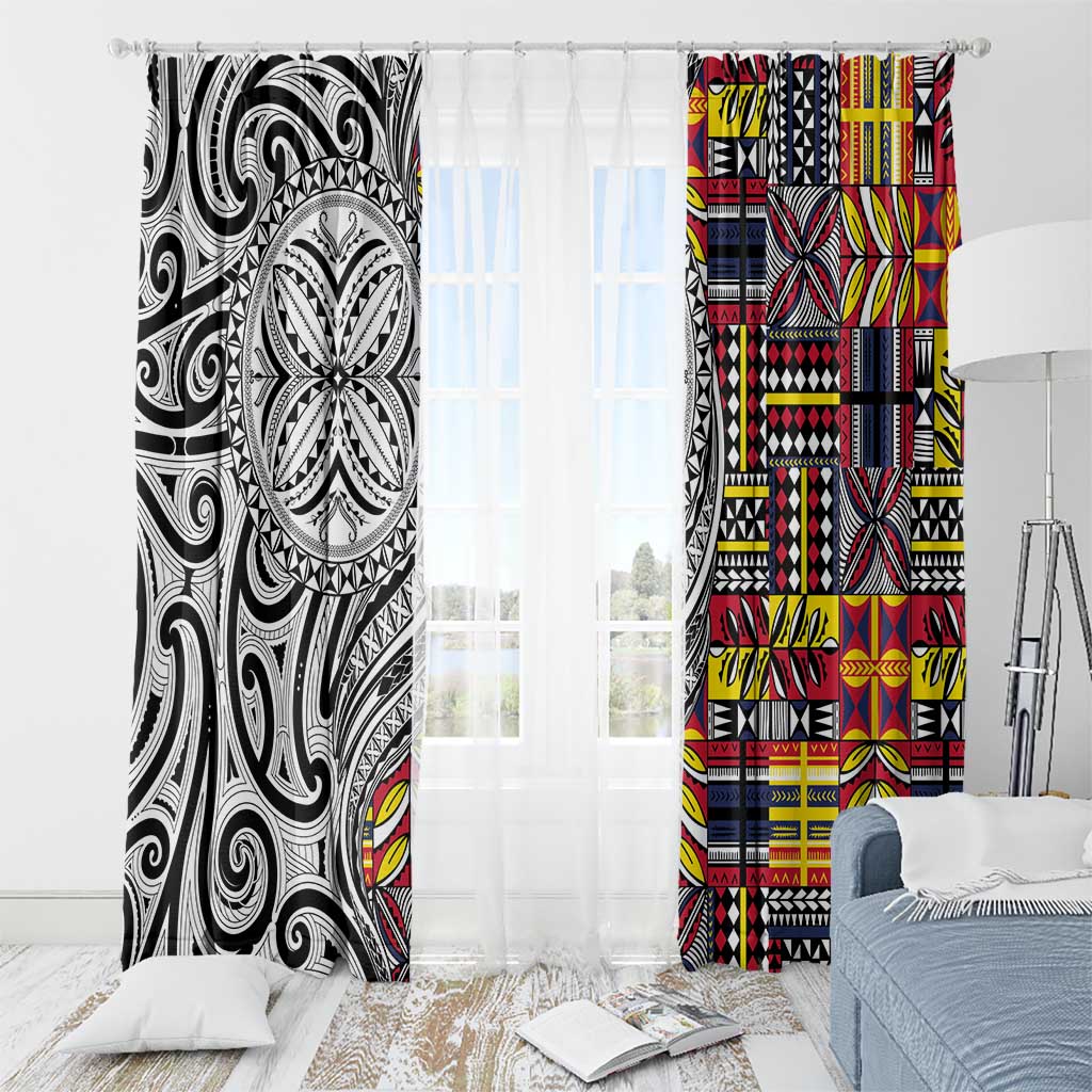 Niue Hiapo and Maori Decoration Tattoos Window Curtain - Polynesian Pride
