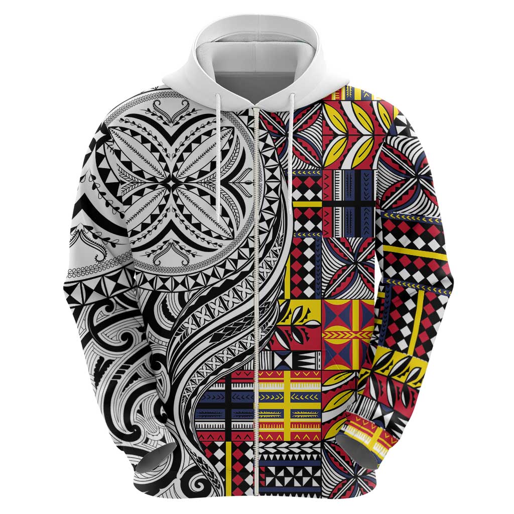 Niue Hiapo and Maori Decoration Tattoos Zip Hoodie - Polynesian Pride