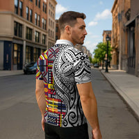 Niue Hiapo and Maori Decoration Tattoos Zipper Polo Shirt - Polynesian Pride