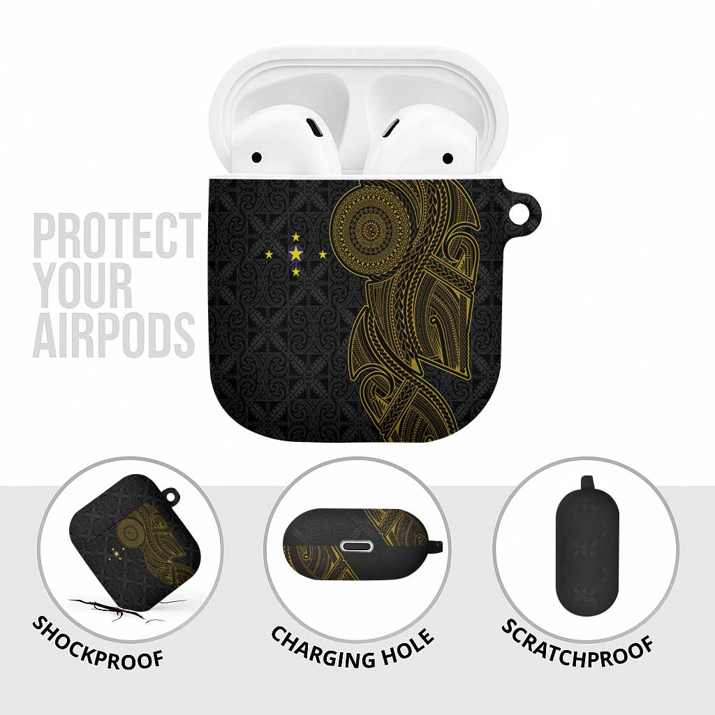 Niue Polynesian Hiapo Tattoo Art AirPods Case Half Style Black Gold Color - Polynesian Pride