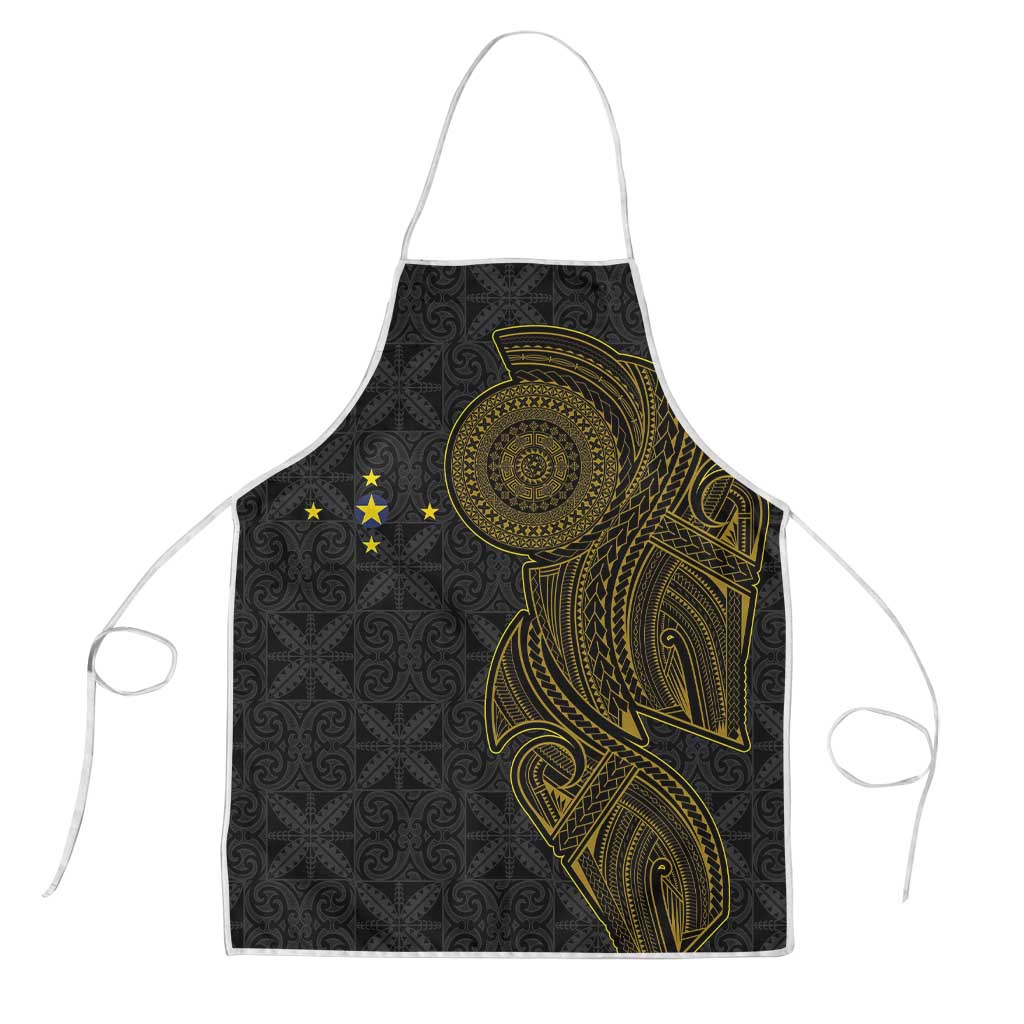 Niue Polynesian Hiapo Tattoo Art Apron Half Style Black Gold Color - Polynesian Pride