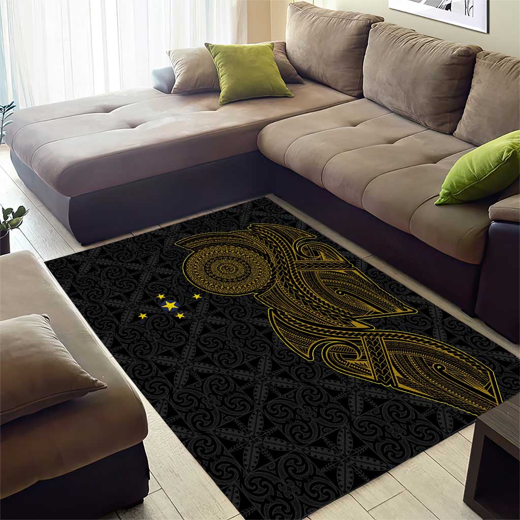 Niue Polynesian Hiapo Tattoo Art Area Rug Half Style Black Gold Color - Polynesian Pride