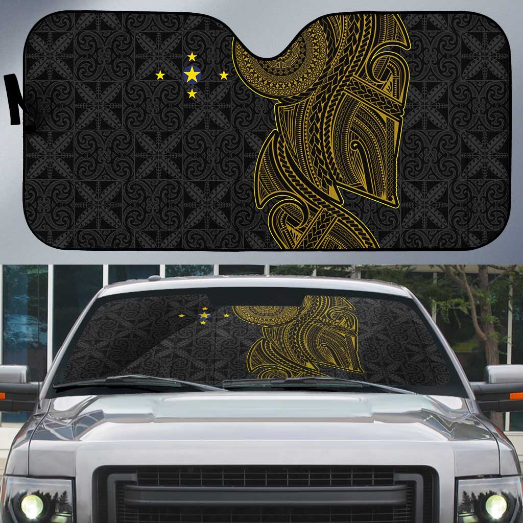 Niue Polynesian Hiapo Tattoo Art Auto Sun Shade Half Style Black Gold Color - Polynesian Pride