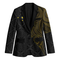 Niue Polynesian Hiapo Tattoo Art Blazer Half Style Black Gold Color - Polynesian Pride
