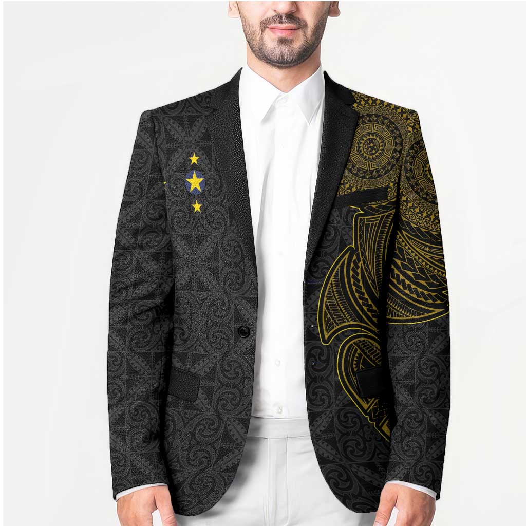 Niue Polynesian Hiapo Tattoo Art Blazer Half Style Black Gold Color - Polynesian Pride