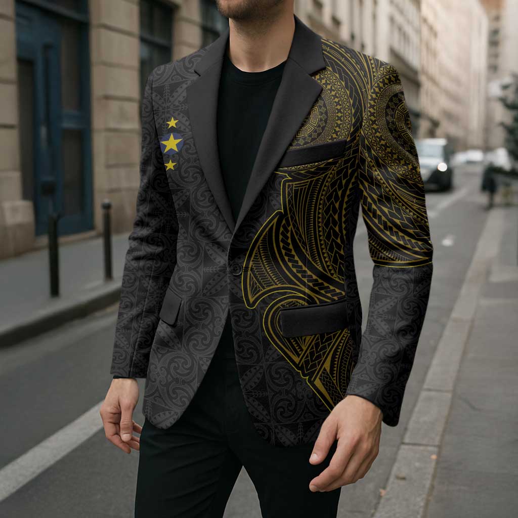 Niue Polynesian Hiapo Tattoo Art Blazer Half Style Black Gold Color - Polynesian Pride