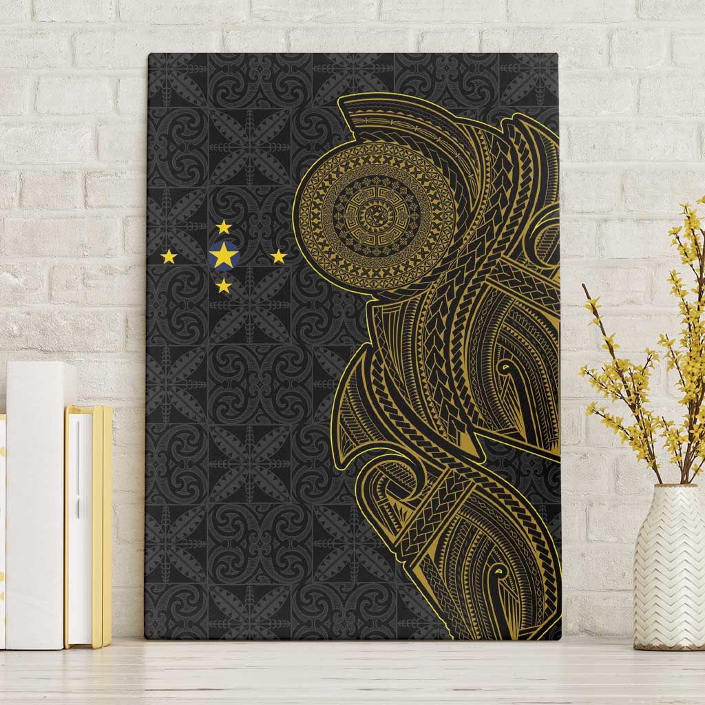Niue Polynesian Hiapo Tattoo Art Canvas Wall Art Half Style Black Gold Color - Polynesian Pride