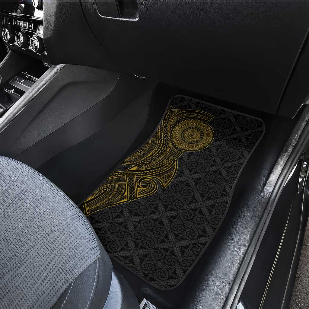 Niue Polynesian Hiapo Tattoo Art Car Mats Half Style Black Gold Color - Polynesian Pride