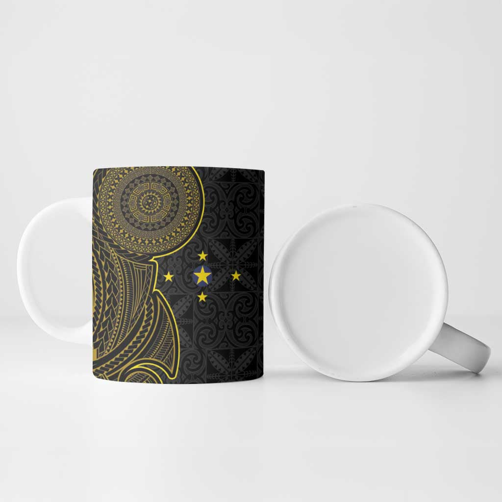 Niue Polynesian Hiapo Tattoo Art Ceramic Mug Half Style Black Gold Color - Polynesian Pride