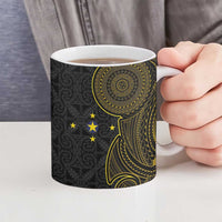 Niue Polynesian Hiapo Tattoo Art Ceramic Mug Half Style Black Gold Color - Polynesian Pride
