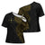 Niue Polynesian Hiapo Tattoo Art Cross Shoulder Shirt Half Style Black Gold Color - Polynesian Pride