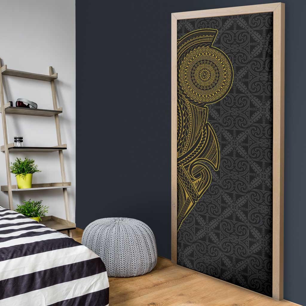 Niue Polynesian Hiapo Tattoo Art Door Cover Half Style Black Gold Color - Polynesian Pride