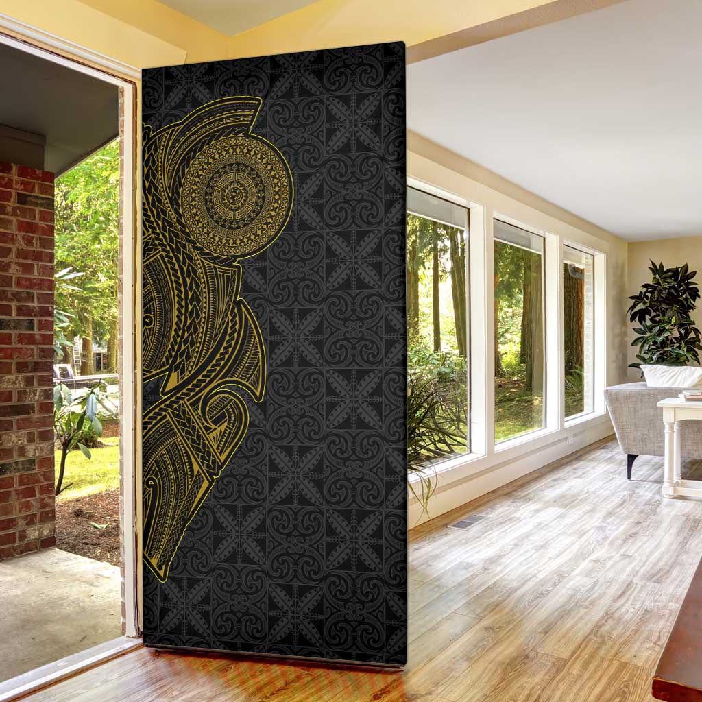 Niue Polynesian Hiapo Tattoo Art Door Cover Half Style Black Gold Color - Polynesian Pride