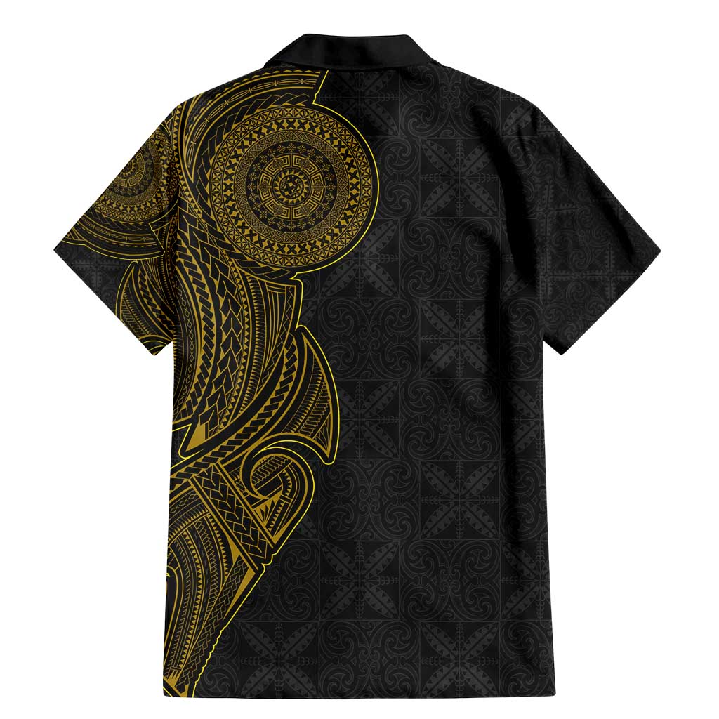 Niue Polynesian Hiapo Tattoo Art Family Matching Mermaid Dress and Hawaiian Shirt Half Style Black Gold Color - Polynesian Pride