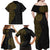 Niue Polynesian Hiapo Tattoo Art Family Matching Off Shoulder Maxi Dress and Hawaiian Shirt Half Style Black Gold Color - Polynesian Pride