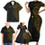 Niue Polynesian Hiapo Tattoo Art Family Matching Short Sleeve Bodycon Dress and Hawaiian Shirt Half Style Black Gold Color - Polynesian Pride