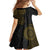 Niue Polynesian Hiapo Tattoo Art Family Matching Summer Maxi Dress and Hawaiian Shirt Half Style Black Gold Color - Polynesian Pride