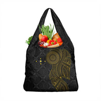 Niue Polynesian Hiapo Tattoo Art Grocery Bag Half Style Black Gold Color - Polynesian Pride