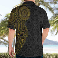Niue Polynesian Hiapo Tattoo Art Hawaiian Shirt Half Style Black Gold Color - Polynesian Pride