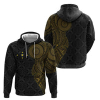 Niue Polynesian Hiapo Tattoo Art Hoodie Half Style Black Gold Color - Polynesian Pride