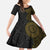 Niue Polynesian Hiapo Tattoo Art Kid Short Sleeve Dress Half Style Black Gold Color - Polynesian Pride