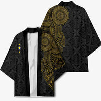 Niue Polynesian Hiapo Tattoo Art Kimono Half Style Black Gold Color - Polynesian Pride