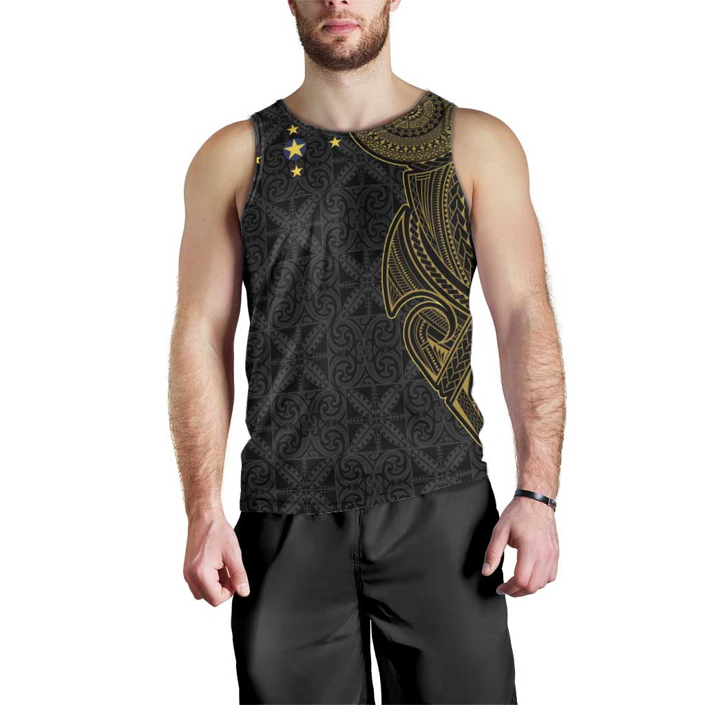 Niue Polynesian Hiapo Tattoo Art Men Tank Top Half Style Black Gold Color - Polynesian Pride