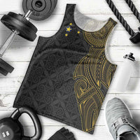 Niue Polynesian Hiapo Tattoo Art Men Tank Top Half Style Black Gold Color - Polynesian Pride