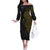 Niue Polynesian Hiapo Tattoo Art Off The Shoulder Long Sleeve Dress Half Style Black Gold Color - Polynesian Pride
