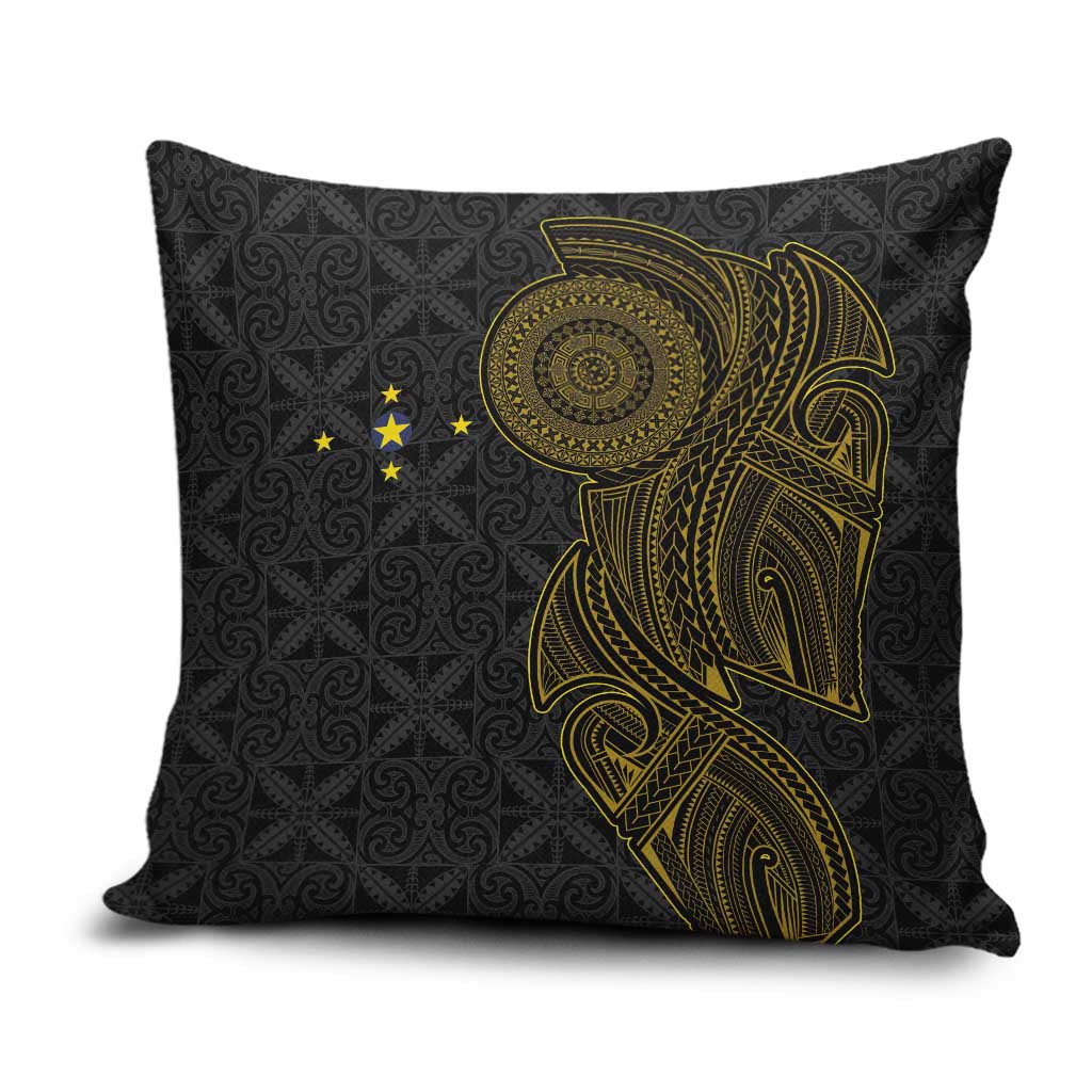 Niue Polynesian Hiapo Tattoo Art Pillow Cover Half Style Black Gold Color - Polynesian Pride