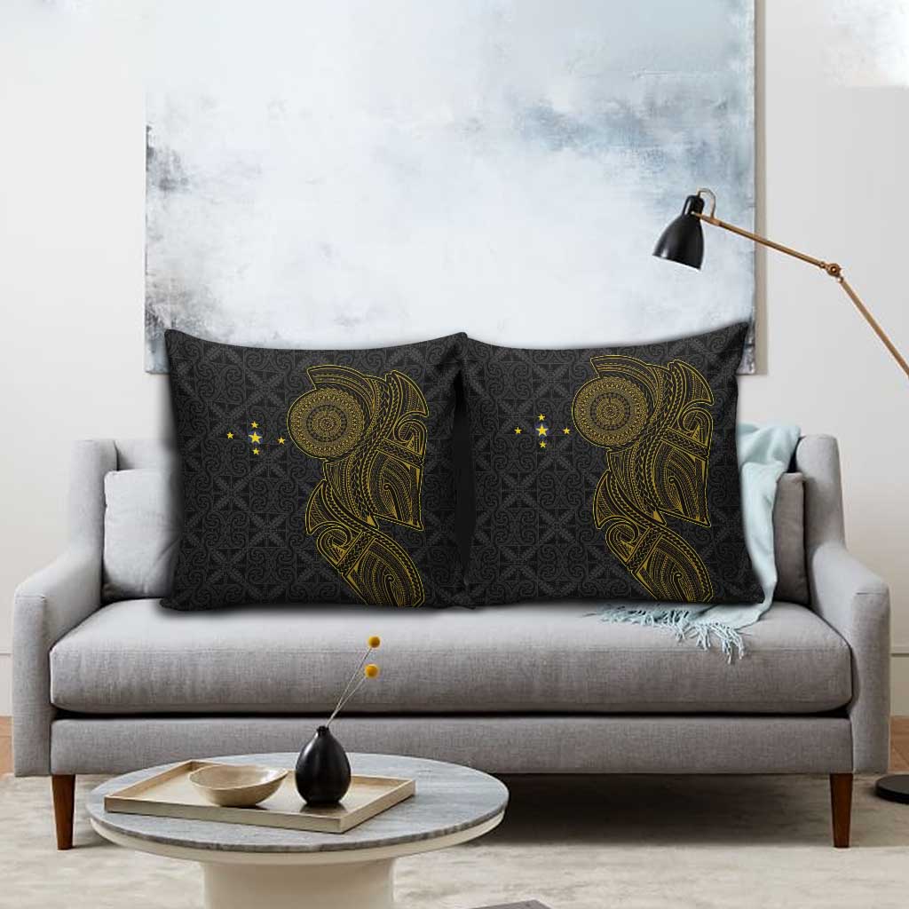 Niue Polynesian Hiapo Tattoo Art Pillow Cover Half Style Black Gold Color - Polynesian Pride