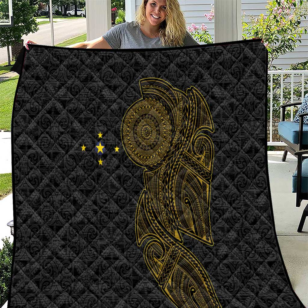 Niue Polynesian Hiapo Tattoo Art Quilt Half Style Black Gold Color - Polynesian Pride