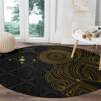 Niue Polynesian Hiapo Tattoo Art Round Carpet Half Style Black Gold Color - Polynesian Pride